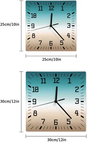 Miniatura 7 de Reloj de pared de madera degradado verde azulado caqui degradado, silencioso, sin tictac, reloj de pared cuadrado con degradado verde y beige