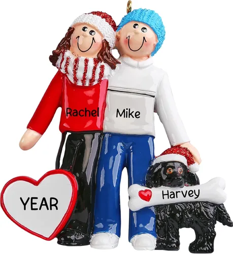 Miniatura 10 de Adorno personalizado para pareja con perro 2026 24 horas, grabado con láser, familia de 2 adornos de Navidad para árbol Regalo personalizado
