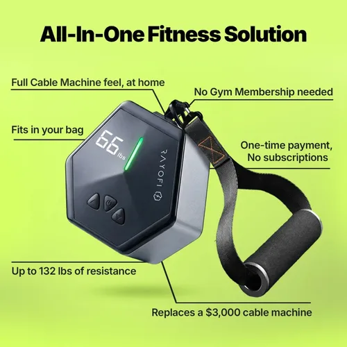 Miniatura 3 de Rayofi Go-Tone - Máquina de gimnasio portátil, pantalla LCD inteligente, 1.5 lbs, resistencia ajustable de 3 a 66.1 lbs, recargable por USB-C Negro