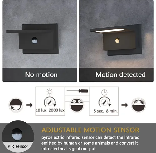 Miniatura 4 de Lustrlach Aplique de pared con sensor de movimiento para exteriores, luz LED para porche delantero, con cable IP54, impermeable, moderna