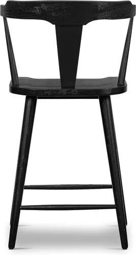 Miniatura 5 de Poly & BARK Enzo Taburete de mostrador – Moderno taburete de bar tapizado con respaldo curvo, asiento acolchado, tapicería premium, patas de madera