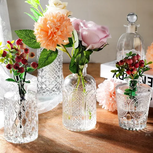Miniatura 3 de Botellas de vidrio transparente con tapas, jarrones a granel, juego de 12 mini jarrones de flores para decoración de mesa, botella pequeña
