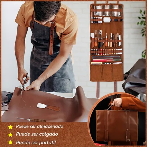 Miniatura 5 de TLKKUE Kit de Herramientas para Cuero Herramientas de Artesanía en Cuero Kit de Trabajo en Cuero con Alfombrillas de Corte de Bolso Personalizado