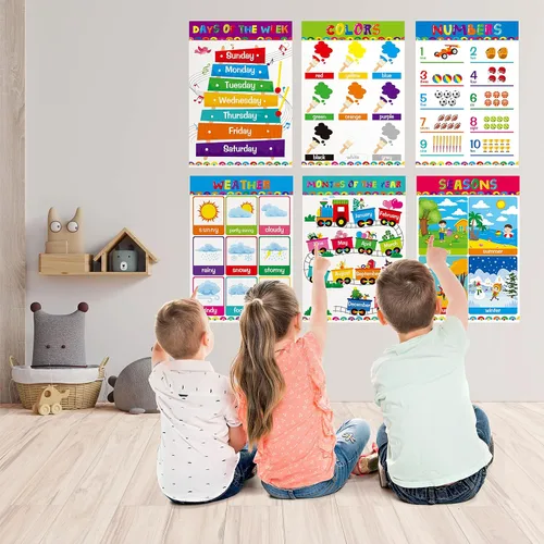 Miniatura 7 de Gethelud 17 Paquetes de Pósteres Educativos, Herramientas de Aprendizaje Preescolar Cubiertas con Película PET para Guardería, Jardín de Infantes
