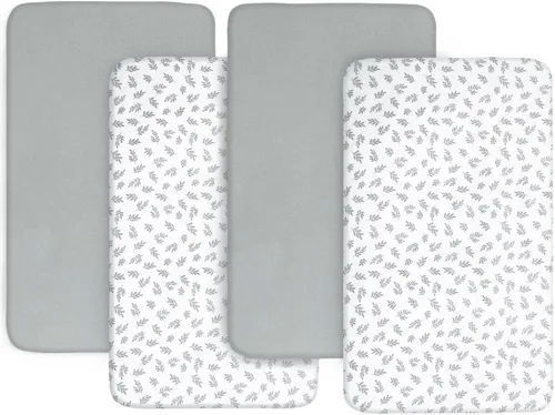 Miniatura 14 de Sábanas ajustadas para cuna para niños y niñas, paquete de 4 - Sábanas transpirables y suaves de microfibra para bebé en gris, azul marino y blanco