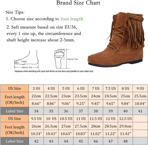 Miniatura 7 de Classic Fringe Moccasin Boots Ankle High Women Low Heel Booties