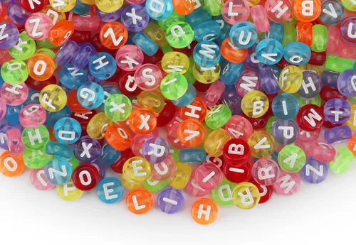 Miniatura 12 de SUTOUG 1000 cuentas de letras coloridas para enhebrar, cuentas redondas acrílicas de 0.15 x 0.27 pulgadas para hacer joyas DIY, manualidades
