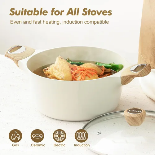 Miniatura 5 de SENSARTE Olla de Cocina de Cerámica Antiadherente con Tapa, Olla de Sopa de 2.6/4.5/6.6/8.5 QT, Olla para Guisos y Pasta Saludable, Olla Grande