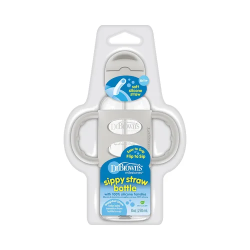 Miniatura 7 de Dr. Brown's Milestones - Vaso entrenador con popote estrecho y asas de silicona 100%, a prueba de derrames, con popote ponderado, 8 onzas/250 mL