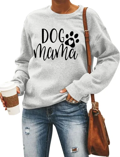 Miniatura 4 de ALLTB Sudadera con estampado de texto en inglés Dog Mom para mujer, sudadera de manga larga con estampado de letras