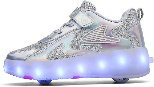 CEIEOE Zapatos con ruedas para niños, 4 ruedas y 16 LED, modelo colorido, para niñas, niños, pueden cargar para principiantes, fiestas, cumpleaños,
