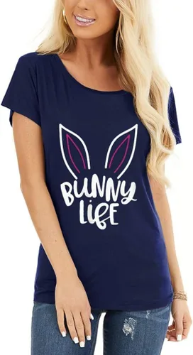 Miniatura 2 de Blusa de manga corta para mujer, cuello redondo, temperamento, para verano, ajustada, con estampado de Pascua