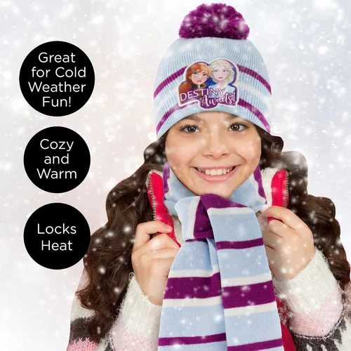 Miniatura 2 de Disney - Juego de gorro de invierno para niñas bufanda y guantes para niños pequeños 2-4 o Frozen Elsa Anna sombrero bufandas y guantes para niños