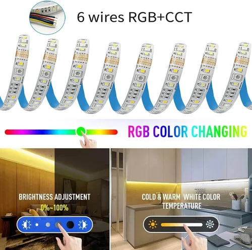 Miniatura 4 de GIDEALED Tira de luces LED RGBWW de 2700 K ~ 6500 K, blanco cálido blanco frío y 16 millones de cambios de color RGB, tira LED 5050 RGBCCT