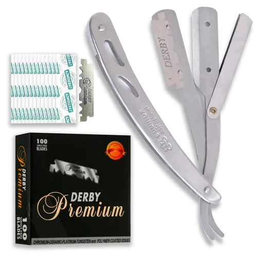 Miniatura 8 de Equinox - Maquinilla de afeitar profesional con 100 cuchillas Derby de un solo filo, afeitadora manual para hombre Maquinilla de afeitar de acero