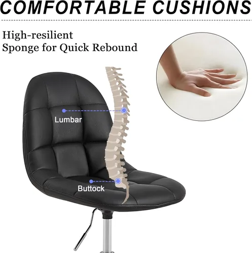 Miniatura 6 de VECELO Silla de escritorio suave, asiento de tocador elegante y casual, sin brazos con cómodo soporte lumbar, cuero PU ajustable en altura, giro