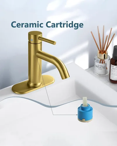 Miniatura 3 de Aolemi Grifo de baño de un solo agujero, grifo de lavabo de baño de una sola manija con líneas de suministro, con montaje de drenaje desplegable