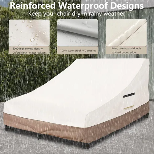 Miniatura 3 de Okcool Funda 100% impermeable para tumbona doble ancha para patio, lona resistente 600D, 80 pulgadas, para exteriores, beige y marrón