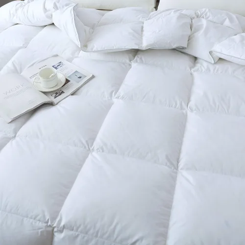 Miniatura 4 de All American Collection Edredón de plumas de ganso 100% algodón suave para dormitorio con pestañas en las esquinas (tamaño King, blanco)