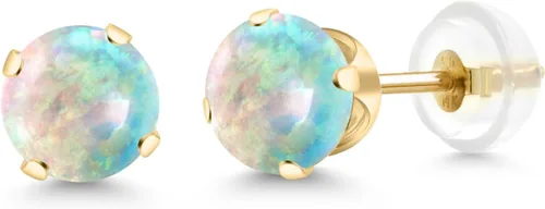 Miniatura 283 de Gem Stone King Aretes solitarios con piedra natal de oro de 14 quilates Redondos de 0.236 in Aretes de oro para mujeres y hombres