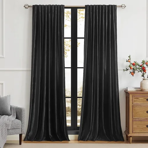 Miniatura 46 de PRIMROSE Cortinas de terciopelo champán de 63 pulgadas de largo para sala de estar, juego de 2 paneles opacos, bolsillo para barra, pestaña trasera