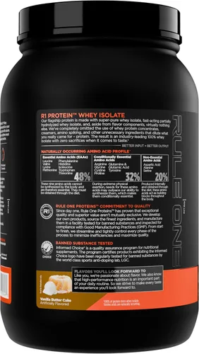 Miniatura 3 de Rule 1 R1 Proteína aislada de suero – con 0.88 oz de proteína y 0.18 oz de BCAA exclusivamente de fuentes aisladas e hidrolizadas