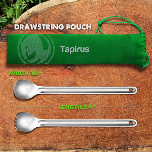 Miniatura 3 de Tapirus - Juego de tenedor y cuchara de 9.4 pulgadas de largo - Tenedor y cuchara de mochilero de mango largo - Utensilios de campamento de acero