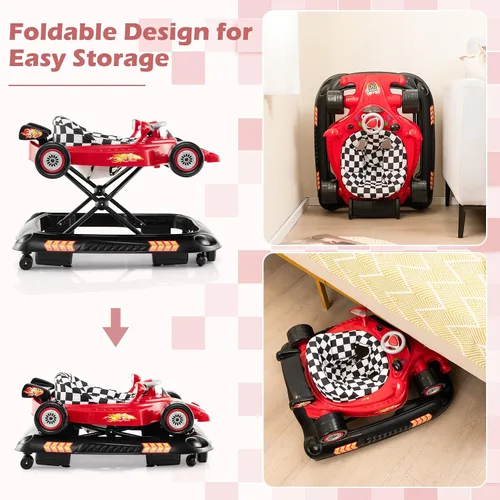 Miniatura 7 de BABY JOY Andador de bebé 4 en 1, caminador de actividad plegable con altura ajustable, música y luces, no se vuelca, andador de empuje para niños