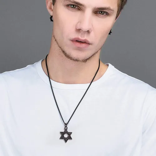 Miniatura 131 de U7 - Collar con Estrella de David para hombres y mujeres, dije hexagonal de acero inoxidable con cruz/piedra de rubí/collares clásicos judíos