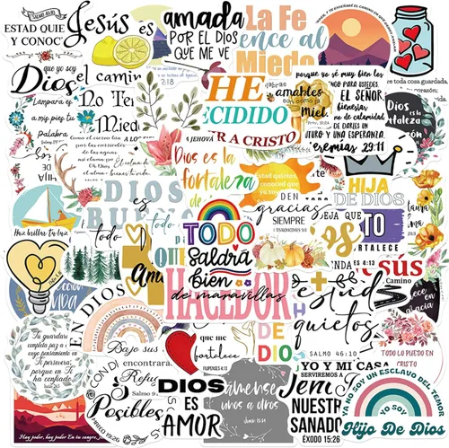 Calcomanías cristianas de Jesús en español, inspiradoras en español, 50 unidades, calcomanías de fe con versículos bíblicos Kechup Biblia,