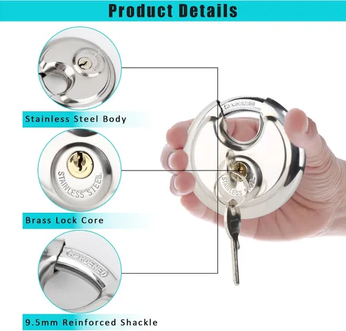 Miniatura 2 de Cerradura de disco para unidad de almacenamiento de 2-3/4 pulgadas (2.756 in), candado con llave de acero inoxidable con llaves, cerradura