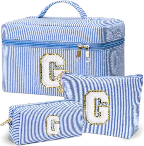 Miniatura 10 de Bolsa de maquillaje Adoryoung 3 piezas rosa+azul, Azul, A