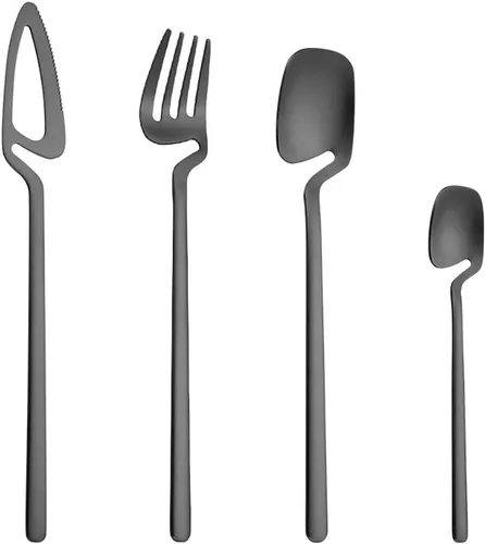 Juego de cubiertos negros para 14 unidades, 56 unidades, incluye cucharas, tenedores, cuchillos, cucharaditas, acero inoxidable 18/10, juego de