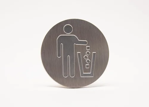 Miniatura 12 de Logotipo de basura, emblema, medallón, cocina, oficina, parte delantera del gabinete, 1.5 pulgadas, acero inoxidable, latón, negro mate, cantidad 1
