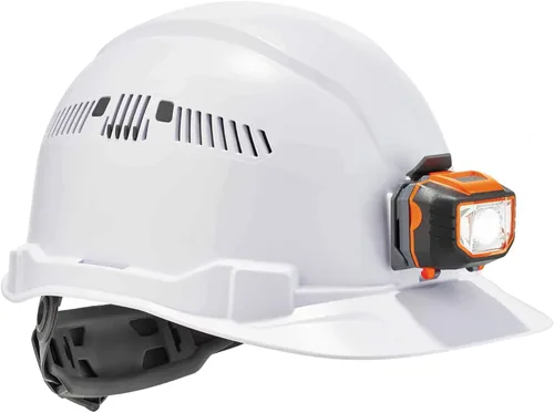 Ergodyne - 60146 Casco Ventilado con Luz, Estilo Gorra, Suspensión de Trinquete, Clase C, Skullerz 8972LED Blanco