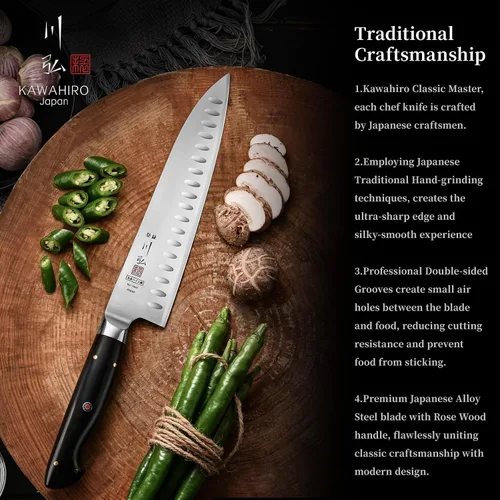 Miniatura 7 de Cuchillo de chef profesional, cuchillo de chef japonés hecho a mano de 9.5 pulgadas para cocina eficiente, cuchillo gyuto de acero de aleación