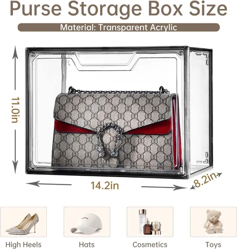 Miniatura 8 de Organizador de bolso para armario, vitrina de acrílico transparente para organizador de bolso, caja de almacenamiento de monedero con puerta
