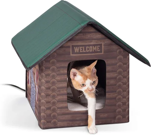 Miniatura 11 de K&H Pet Products - Refugio para gatos con calefacción al aire libre, 18 x 22 x 17 pulgadas, verde oliva verde oliva/ verde oliva (Olive/olive)