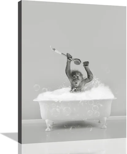 Miniatura 18 de Decoración de Arte de Pared en Blanco y Negro – Oso con Gafas Sentado en el Inodoro Leyendo Periódico, Impresiones en Lienzo, Imágenes de Animales