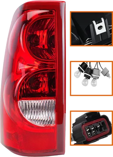 Miniatura 2 de KYBOLT Conjunto de luz trasera para Chevy Silverado 2003-2006, repuesto rojo/transparente, estilo OE, lámpara de freno trasera con bombilla y juego