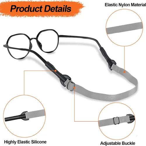 Miniatura 2 de Correa ajustable para lentes, soportes deportivos para lentes de sol alrededor del cuello, sin cola para hombres, niños 4gris