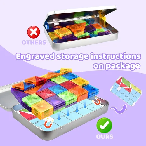 Miniatura 4 de Mini azulejos magnéticos, juego de 70 azulejos magnéticos de viaje con caja de hierro, bloques de construcción magnéticos portátiles para niños de 3