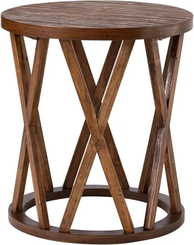 COZAYH Mesa auxiliar de granja, mesa auxiliar redonda rústica con patas de motivos en X, parte superior texturizada de madera, para estilo bohemio,