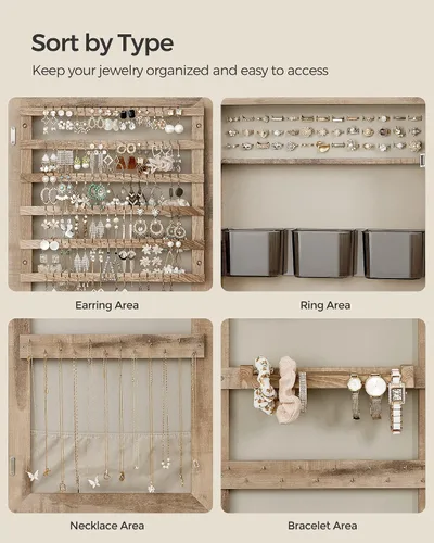 Miniatura 46 de SONGMICS Gabinete colgante de joyería, gabinete de pared con luces interiores LED, organizador de joyas montado en la puerta, espejo de cuerpo Blanco