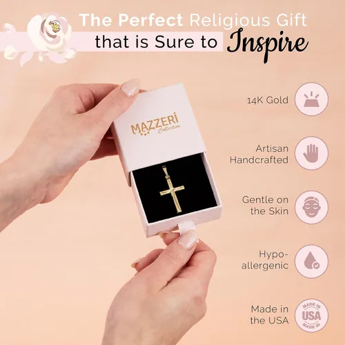 Miniatura 5 de MAZZERI Colgante de cruz de oro de 14 quilates, dijes religiosos de oro hipoalergénico para hombres y mujeres, hecho a mano en los Estados Unidos