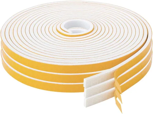 Miniatura 12 de Burlete de cinta de espuma autoadhesiva blanca para puertas y ventanas de 1 pulgada × 3/4 pulgada × 13 pies, tira de sellado de espuma de alta Blanco
