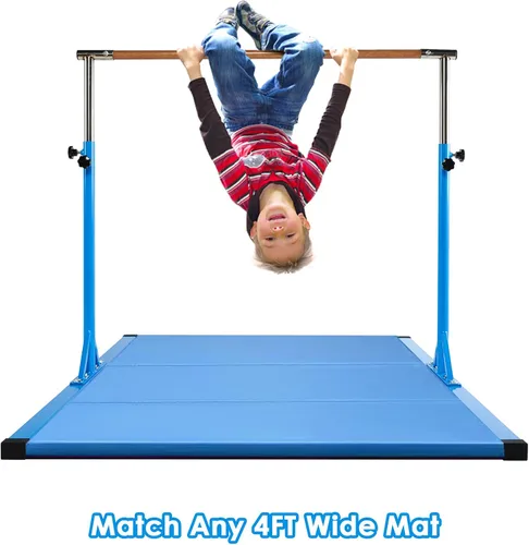 Miniatura 7 de Dai&F Barra de gimnasia para niños, barras de gimnasia de 3 a 5 pies para el hogar con 1-11 niveles de altura ajustable, barra de entrenamiento