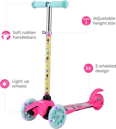 Miniatura 2 de Self Balancing Kick Scooter with Light Up Wheels, Extra Wide Deck, 3 Wheel Platform, Foot Activated Brake, 75 lbs Limit, Kids & Toddlers Girls or