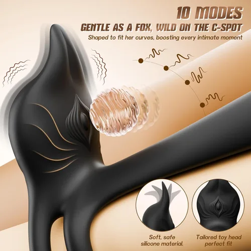 Miniatura 5 de MOOLIGIRL - Anillo de pene de juguete sexual para adultos, anillo doble para pene con estimulador de clítoris rosa y vibrador de punto G, 10 modos