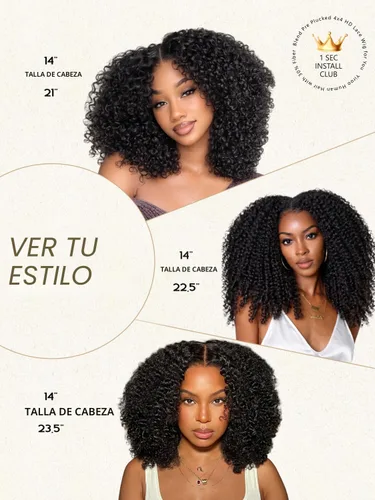 Miniatura 6 de YIROO Peluca de cabello humano rizado profundo, sin pegamento, con mezcla de fibra, cierre de encaje 4x4, densidad del 180 %, predepilada, afro
